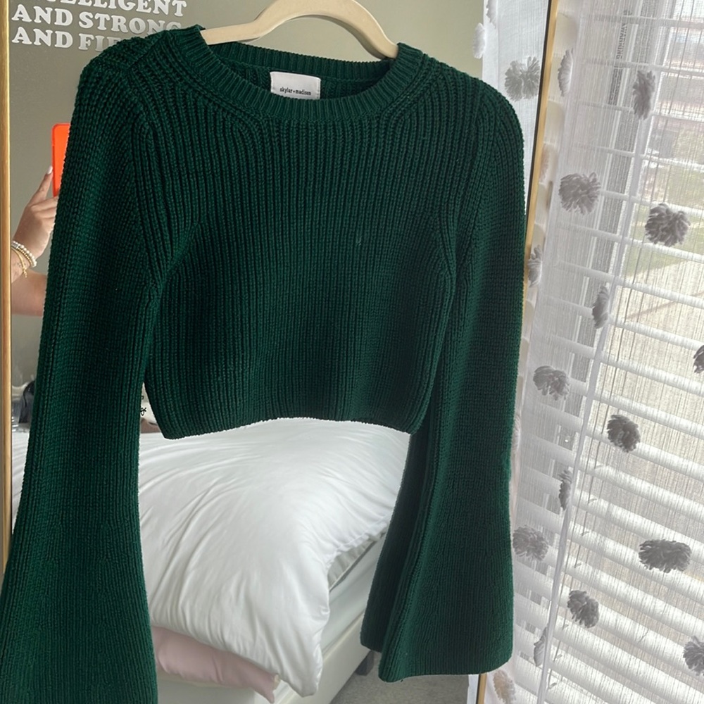 Skylar and Madison emerald green cropped sweater with bell sleeves